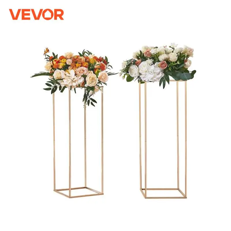 VEVOR 2PCS 31.5inch High Wedding Flower Stand With Acrylic Laminate Metal Vase Column Geometric Centerpiece Stands Rectangular