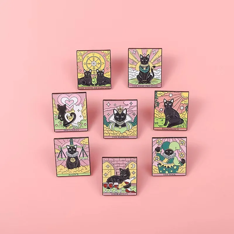 Pin Club | Cartoon Animal Black Cat Tarot Enamel Brooches Justice Cards Lapel Metal Badge Punk Backpack Clothes Accessories Gift