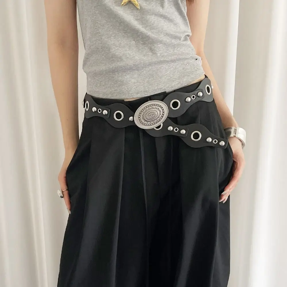 Cintura con rivetti da donna vintage alla moda Cintura in pelle leopardata Y2k Cintura gotica Harajuku Abito Jeans Cintura Streetwear