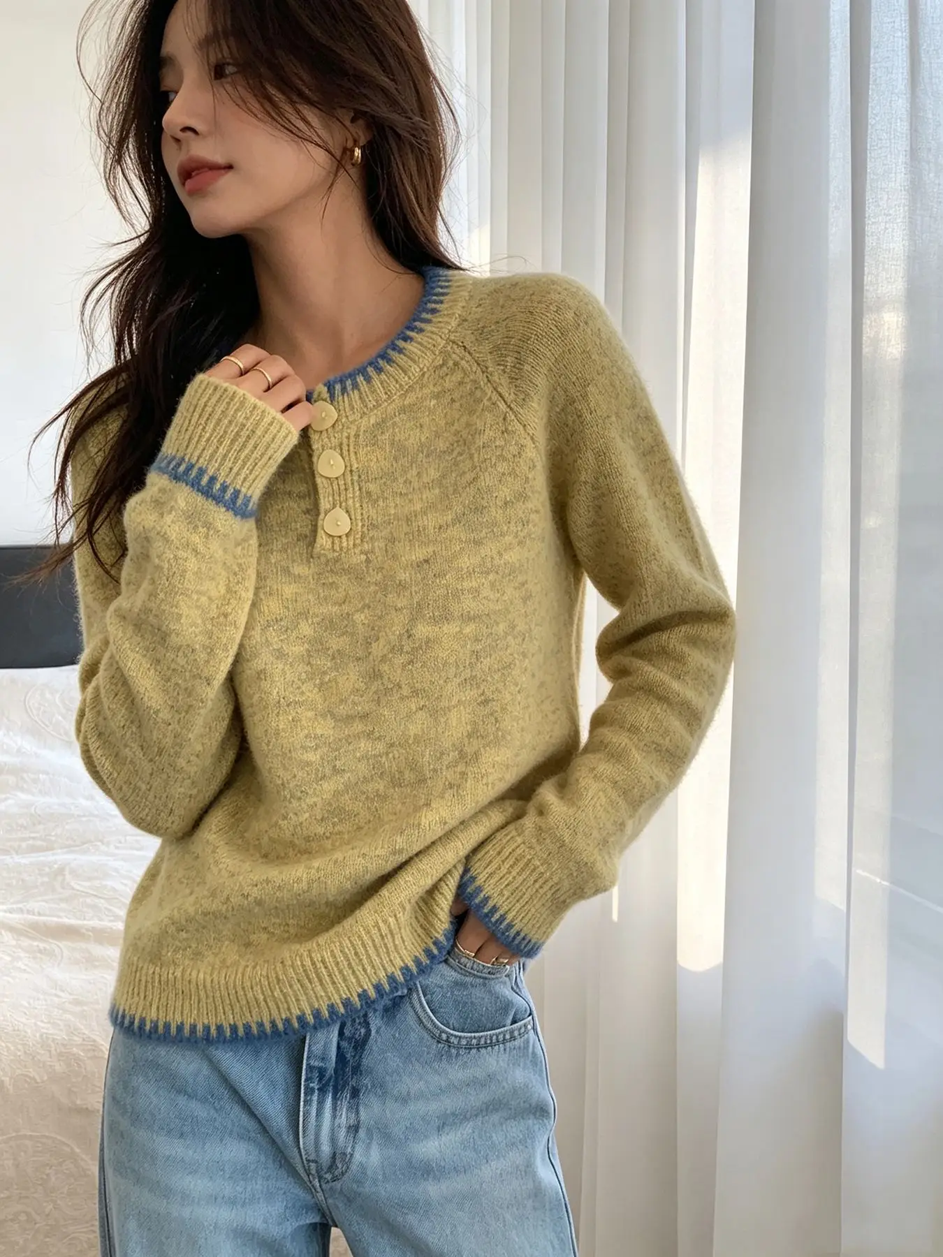 New In 2026 Women Autumn Winter Pullover Sweater Fashion Jagged And Color-blocked Edges Knit Clothing