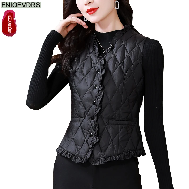 Gilet court chaud femmes manteaux vêtements de dessus d'hiver dame élégante épaissir nouveau quotidien hiver tout Match réservoirs haut volants sans manches Parkas