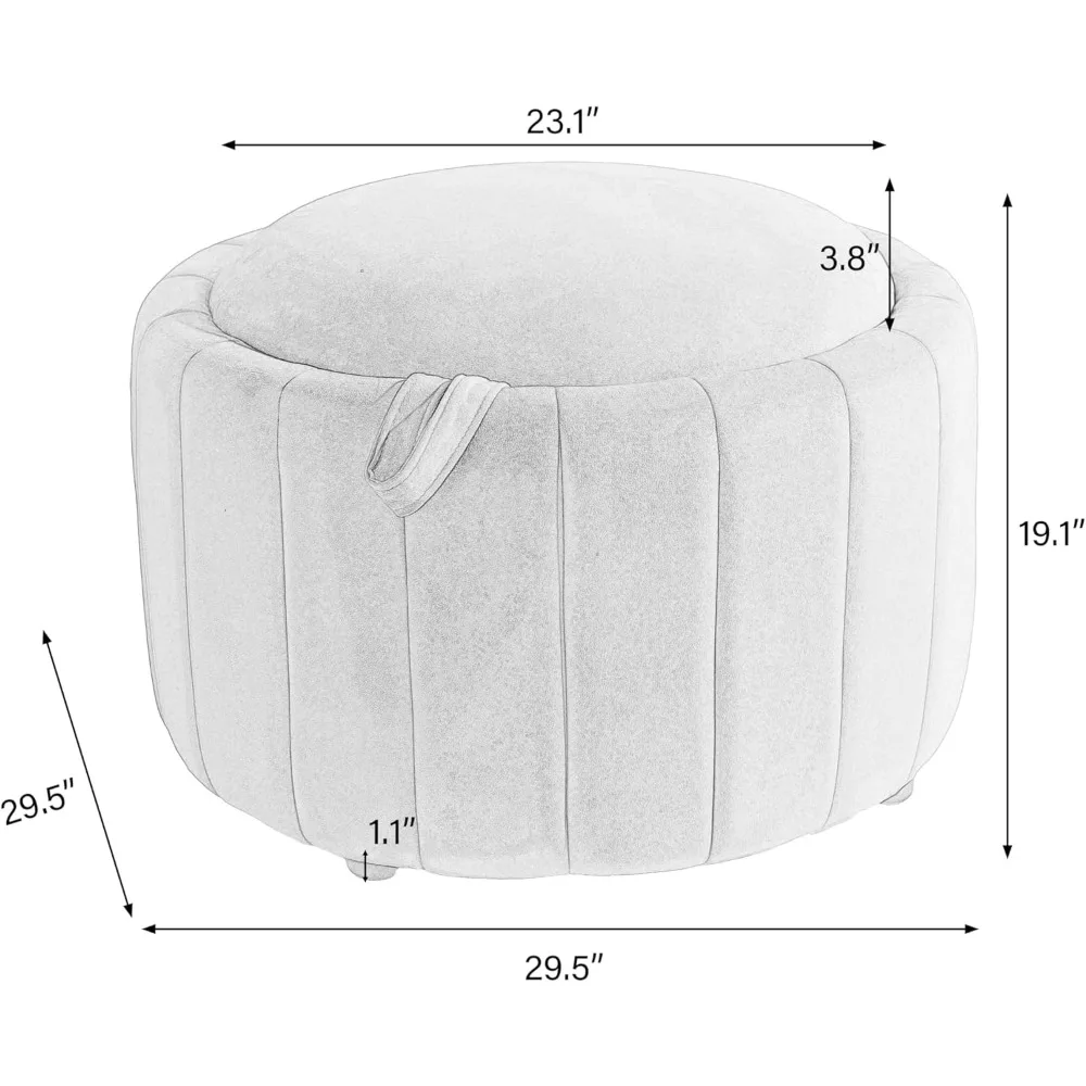 30-inch Round Velvet Ottoman with Flip Top Tray, Modern Storage Coffee Table for Living Room