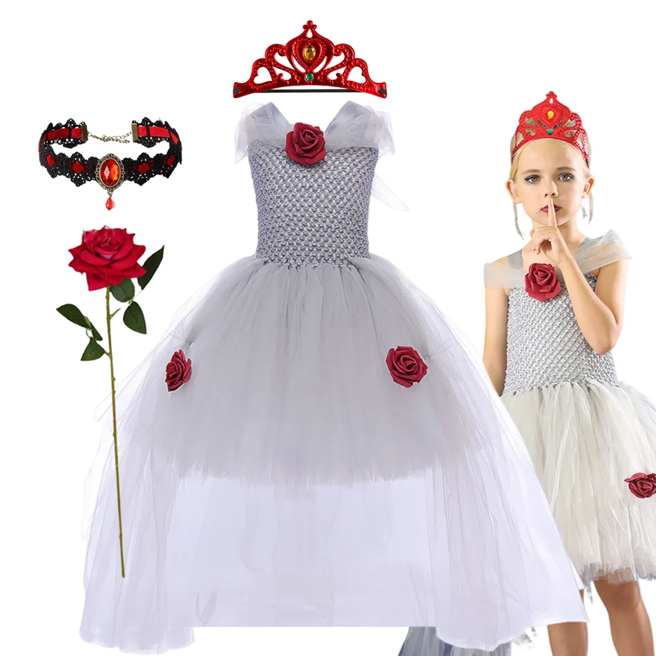 

Bride Girl Witch Tutu Dress Girls Halloween Cosplay Dress Costume Ghost Vestidos Carnival Party Dress For 2-12 Years
