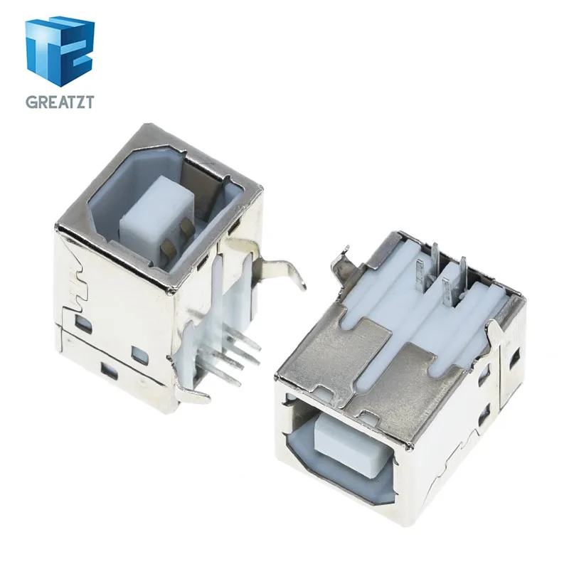 GREATZT 10/20/40Pcs Square USB socket usb B Type Female 90 degree PCB welding parent Connector For Printer Data