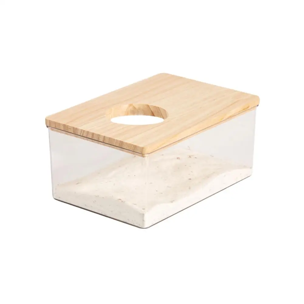 Caixa de banho de areia para hamster, pequena casa de banheiro para animais de estimação, acessórios transparentes, decoração de urso, caixa de areia dourada, banheira e2d3