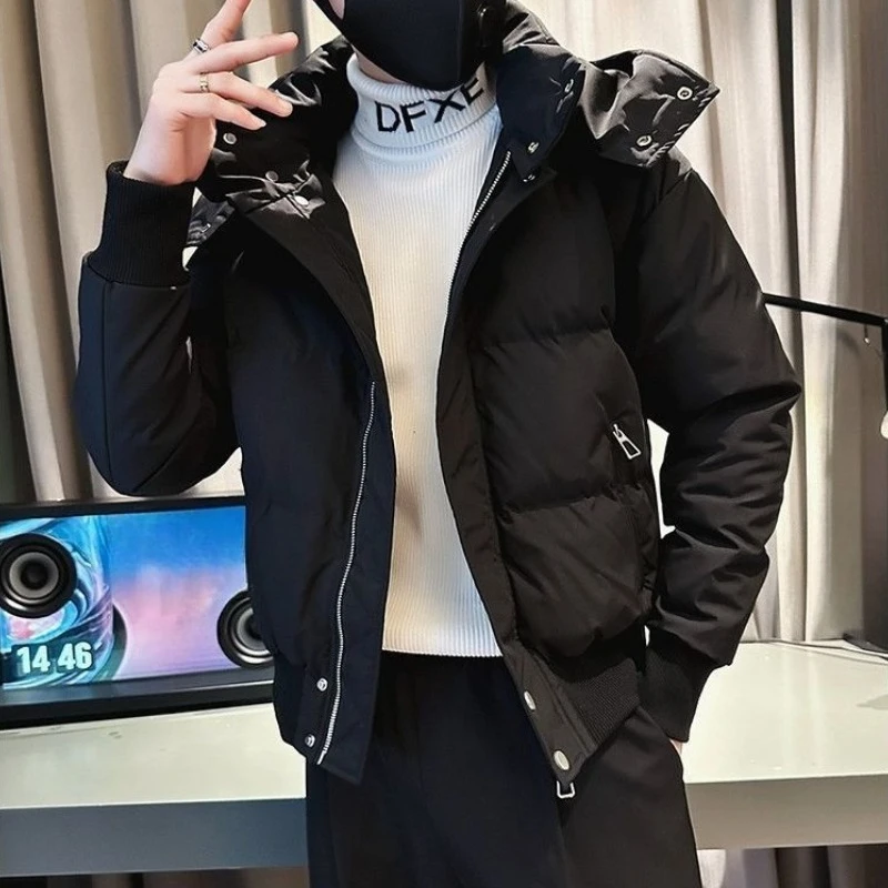 Heavy Duty Men's Cotton Padded Coat 2025 Trendy Hooded Jacket with Detachable Hood Zipper Closure