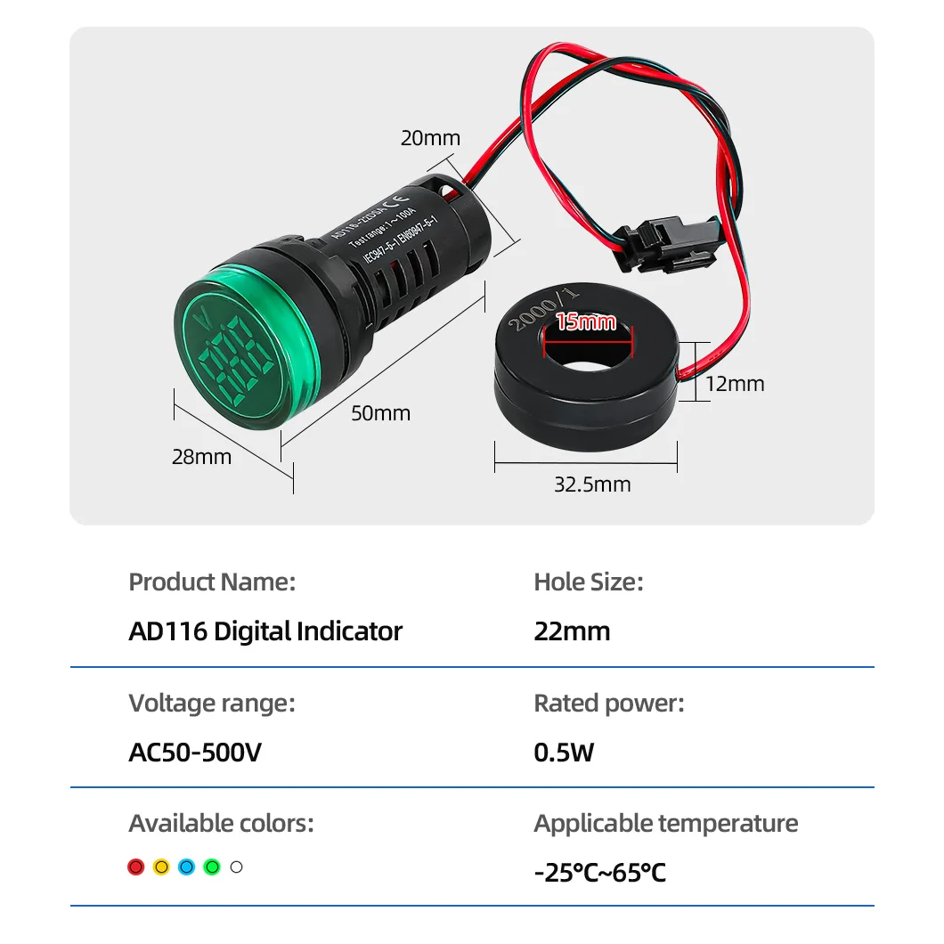 ABILKEEN AD16-22 Industrial Signal Indicator Light Digital Display Ammeter/Voltmeter/Temperature Meter/ Hz Meter Signal Meter