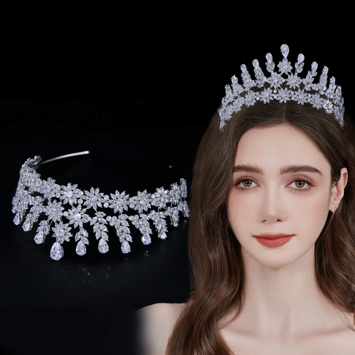 

Свадебная тиара принцессы, корона для свадьбы, аксессуары для волос, циркон с цирконием, королевские короны для женщин, вечерние свадебные украшения для волос, головной убор