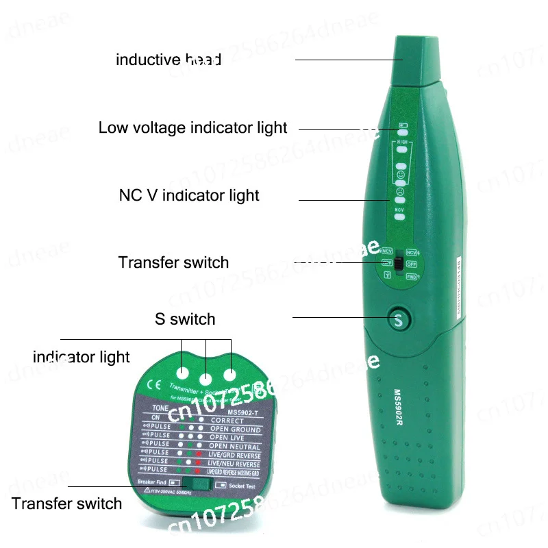 MS5902R multi-functional wall detector, strong power 220V dark line breakpoint line finder, empty socket tester