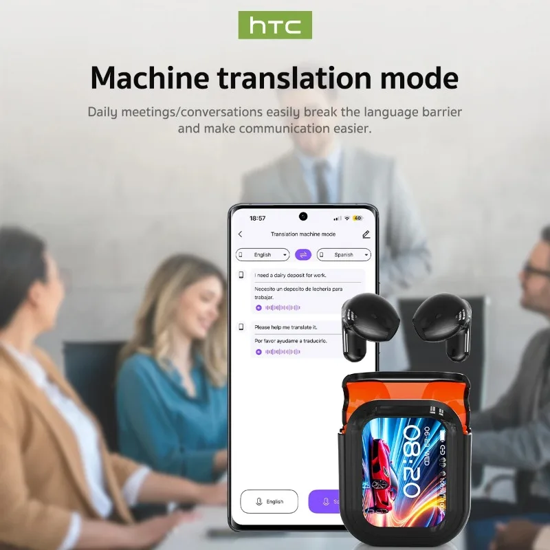 مترجم HTC NE20 جديد بلوتوث 6.0 سماعات رأس لاسلكية ترجمة سماعات IPX4 تصنيف مقاوم للماء عمر بطارية طويل