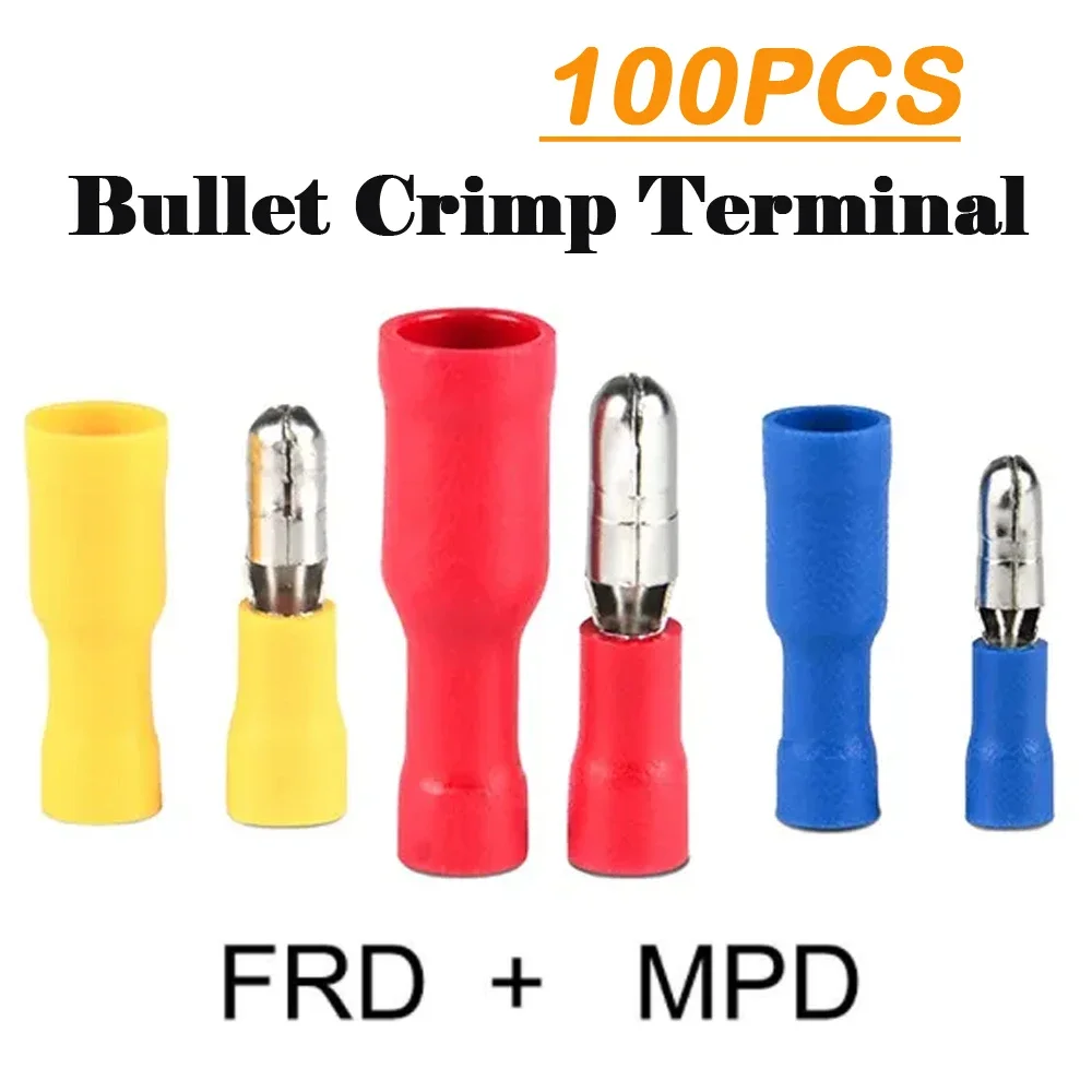 

100/50/20/10PCS Assorted Female and Male Electric Wire Connector Insulated Crimp Butt Bullet Terminals for Audio Wiring