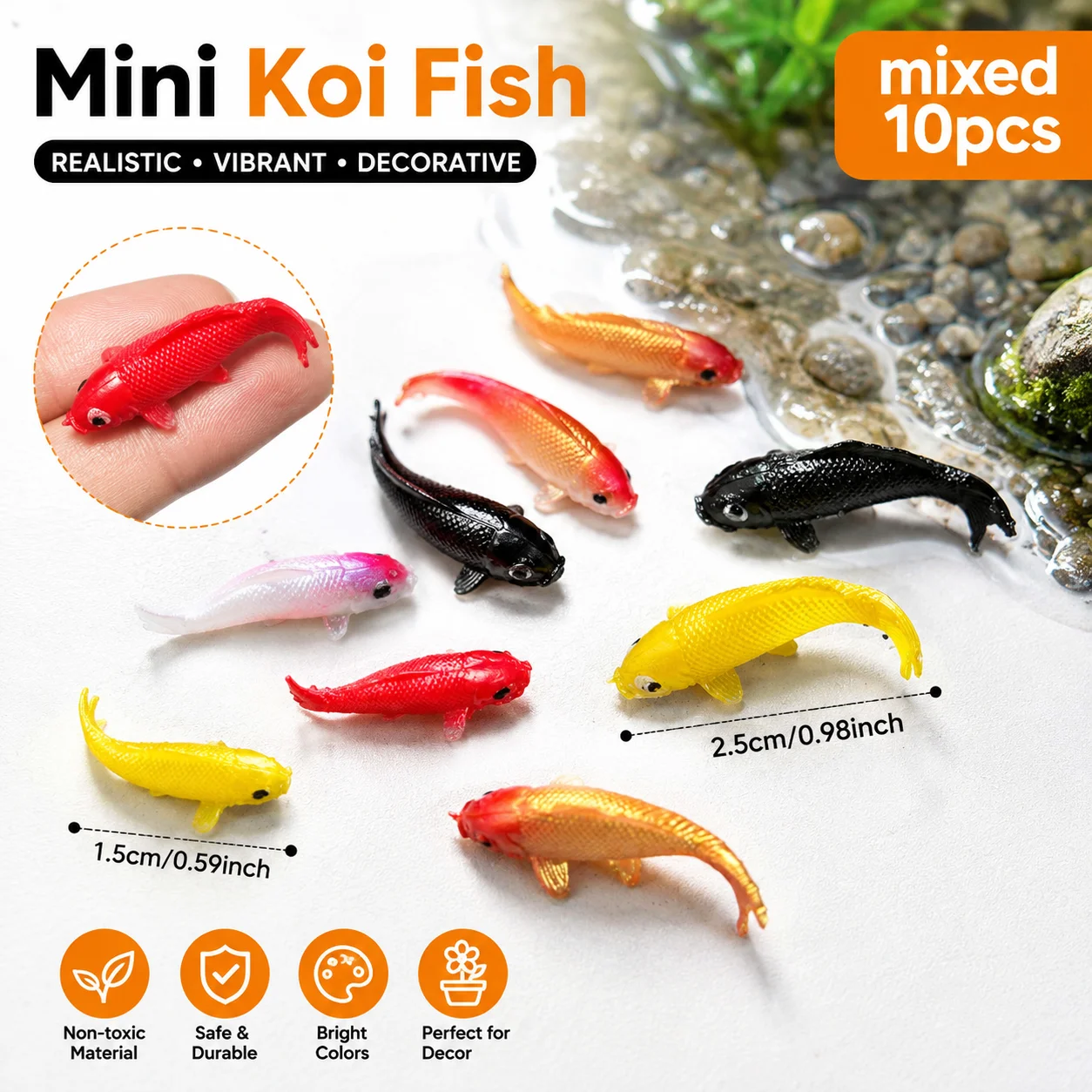 5Pcs Mini Koi Fish Model Realistic Artificial Carp Figurines Micro Landscape Fairy Garden Aquarium Dollhouse DIY Decor