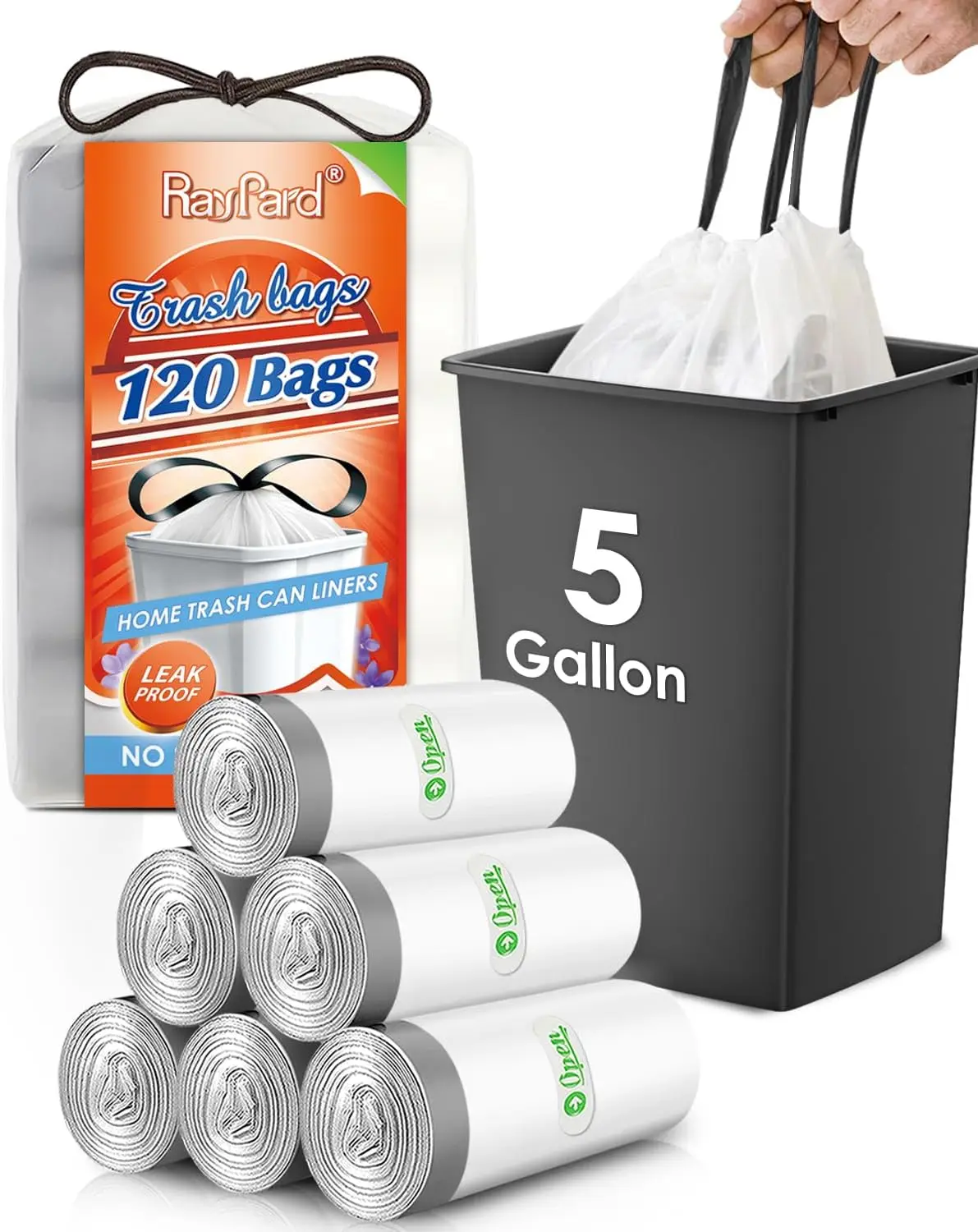 

5 Gallon Strong Drawstring Trash Bags, 120 Counts for Home Office Kitchen Bathroom Bedroom, Fits 18-20L Cans