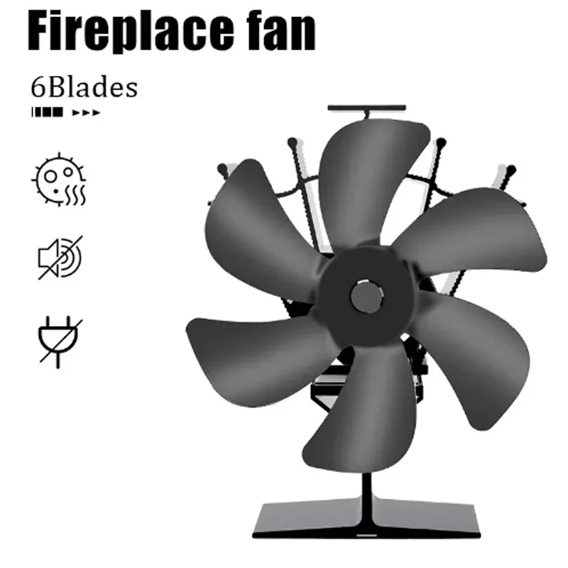 6 Blades Stove Fan Heat Powered Fireplace Fan Log Wood Burner Eco-fan Quiet Fan Home Winter Warm Heat Distribution