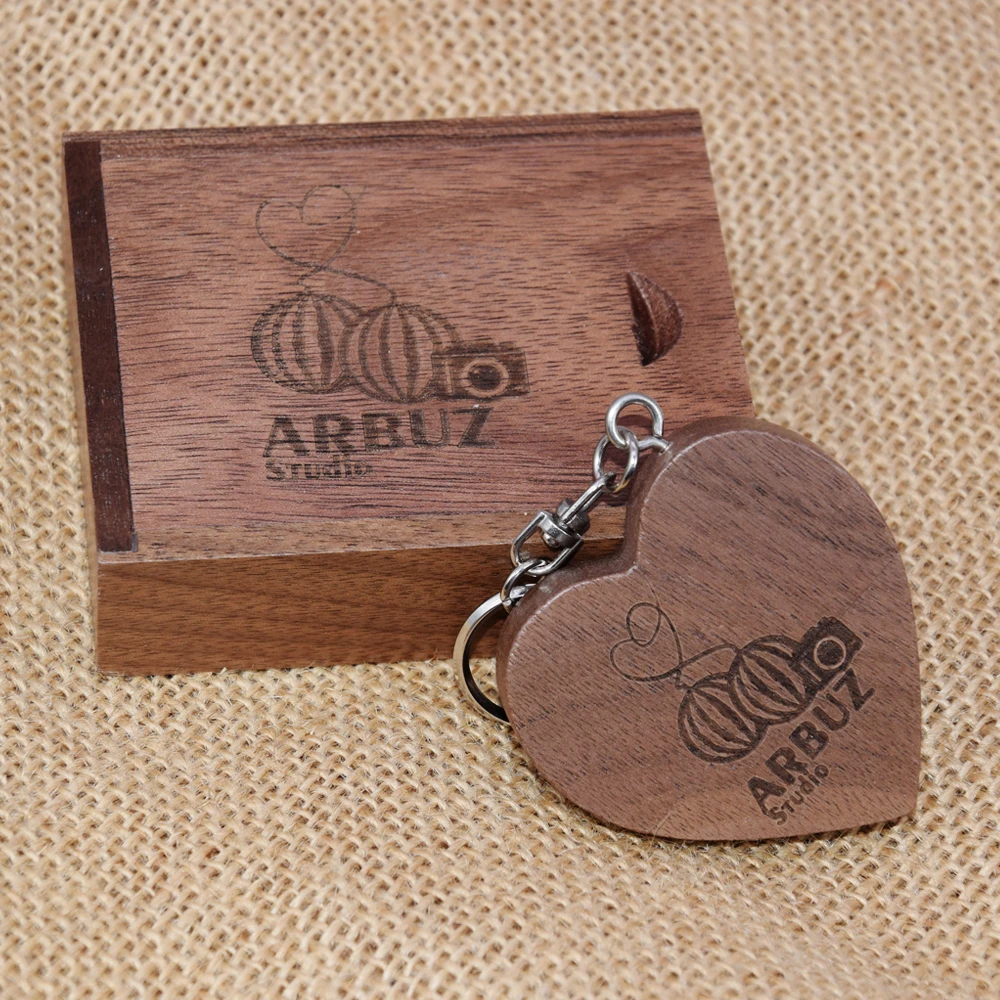 30PCS Free Logo Wooden Heart 3.0 USB Flash Drive 8/16/32/64/128GB  Pendrive Real Capacity Memory Stick U Disk Photography Gifts