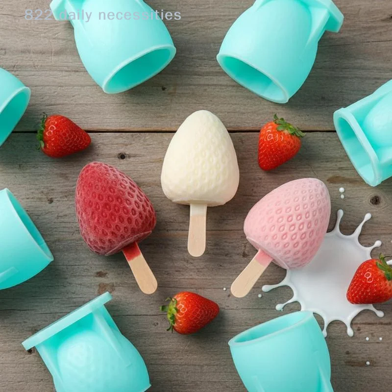 Molde de helado de frutas apto para alimentos, diseño 3D de fresa, mango y melocotón, fácil de desmoldar, para pasteles, chocolate, gelatina, jabón, DIY
