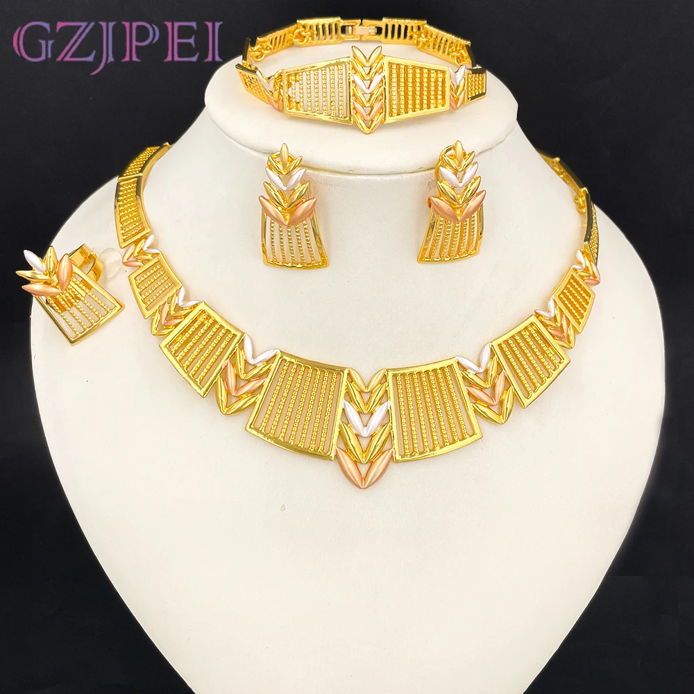 

GZJPEI Dubai Big Jewelry Set Fashion Statement Wedding Gifts Design Choker Necklace Earrings Bracelet Ring 2025 New