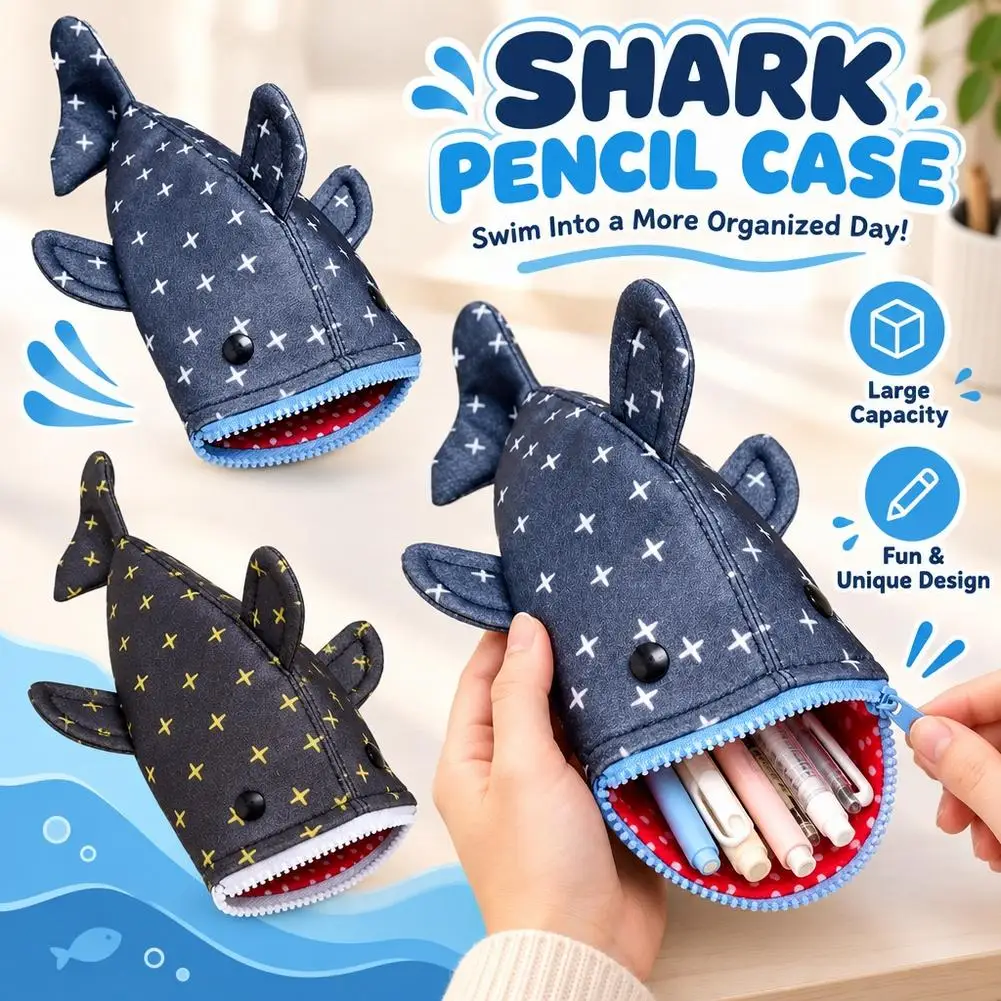Cute Shark Pencil Case, Large Capacity, Multi-Functional, High Appearance Level Pencil Case, Student Stationery Storage Bag, 1 P