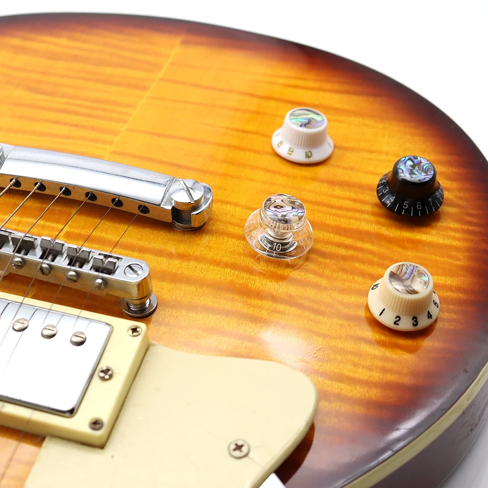 4 Stück Gitarrenknöpfe Abalone-Hutknöpfe Kunststoff-Lautstärke-Ton-Geschwindigkeitsregler für LP ST ES SG E-Gitarren-Teile – Detail 9