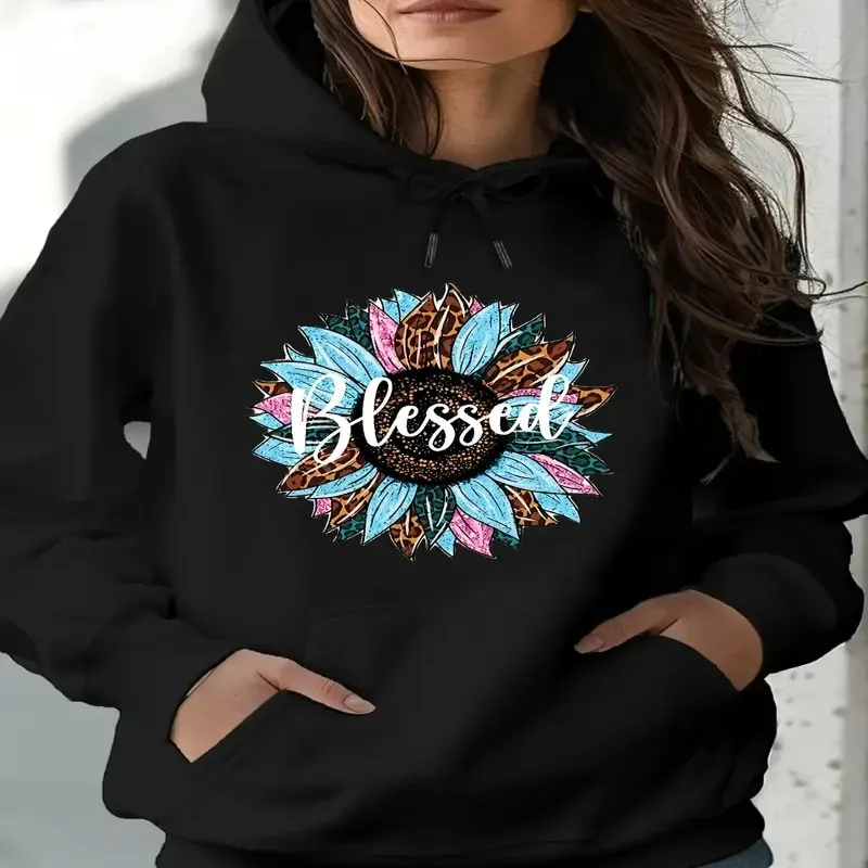 

Зима-Осень, женская одежда больших размеров, женская толстовка больших размеров, благословенный принт подсолнечника, художественный дизайн, дышащая ткань, элегантный топ