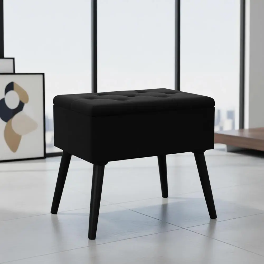 

Velvet Storage Ottoman with Lift-Top Seat, Solid Wood Legs, Ideal for Shoe Changing, Makeup, Entryway, Bedroom, Black