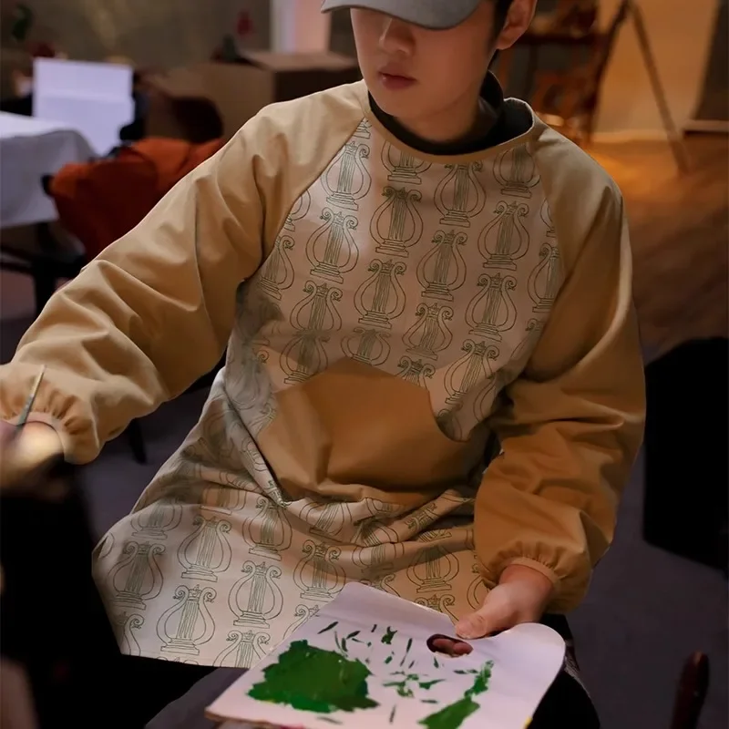 Water-resistant Studio Long Sleeves Painting Overall for Art Students Anti-dirty Cotton Kitchen Apron Smock Work Clothes
