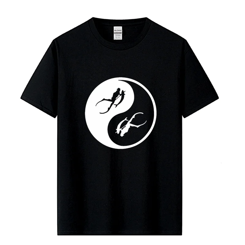 Designs Comical Spearfishing Underwater Freediving Ying And Yang T-Shirt Male Female Pictures Sunlight Men\'s Tshirt Crazy