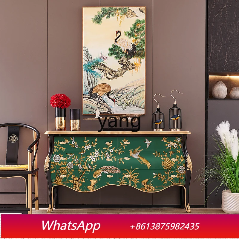 CX  retro olive grandmother Chinese-style solid wood villa entrance foyer decoration entrance cabinet