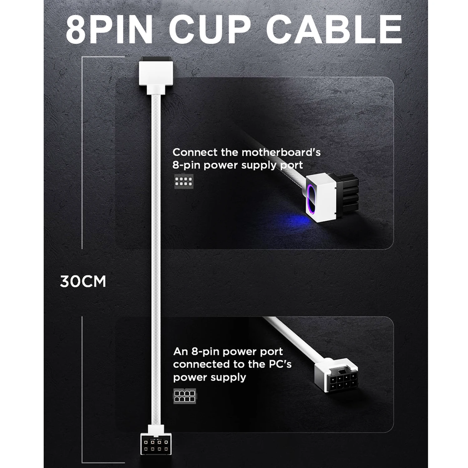 CPU 8PIN Motherboard Power Extension Cable 0.3M One-Wire Connection PC Cable ARGB Sync 90° Right-Angle for Cleaner PC Builds