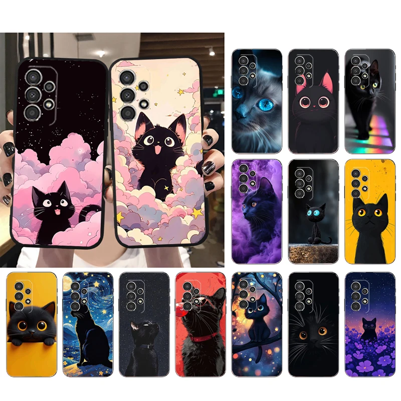 

Phone Case For Samsung A55 A16 A56 A36 A35 A15 A53 A54 A33 A34 A25 A05S A52 A52S A14 A26 A71 Black Cats