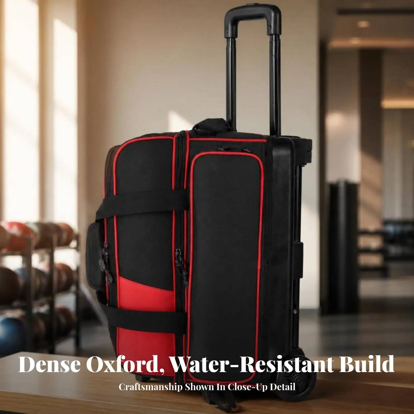 Bowling Trolley Bag Wheeled Double-Ball Bowling Bag Rolling Water-Resistant for Bowlers, Travel