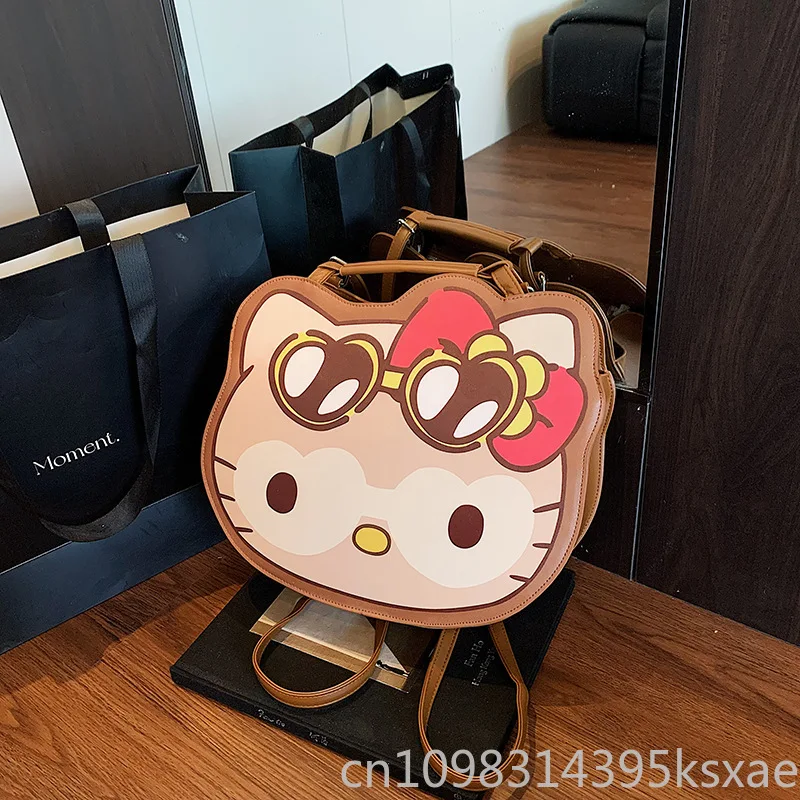 

Sanrio Hello Kitty Backpack for Woman Kawaii Girls School Bag Cute Cartoon Printing Luxury Designer PU Leather Purse and Handbag