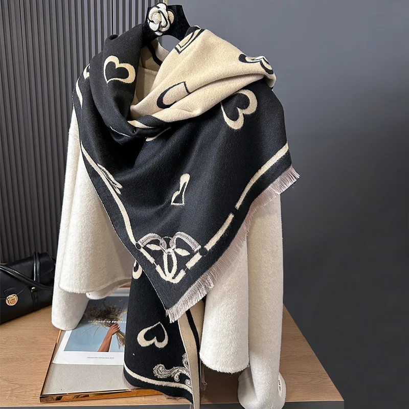 2024 Latest Design Winter Two-Sided Jacquard Cashmere Scarves High Quality Women Thicken Wrap Shawl Ladies Wool Pashmina Scarf