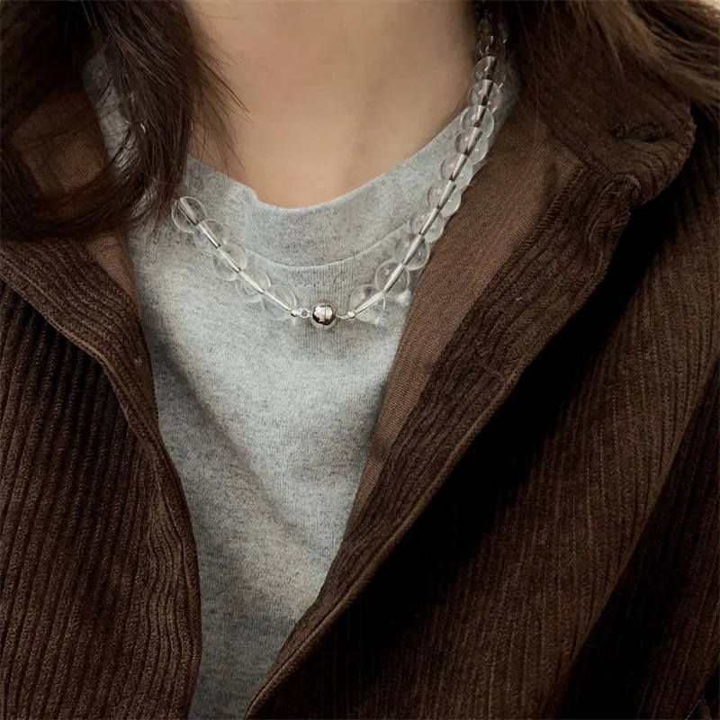 Transparent Natural Crystal Stone Beads Necklace for Women Girl Magnetic Buckle Chain Collarbone Choker Fashion Jewelry Gifts