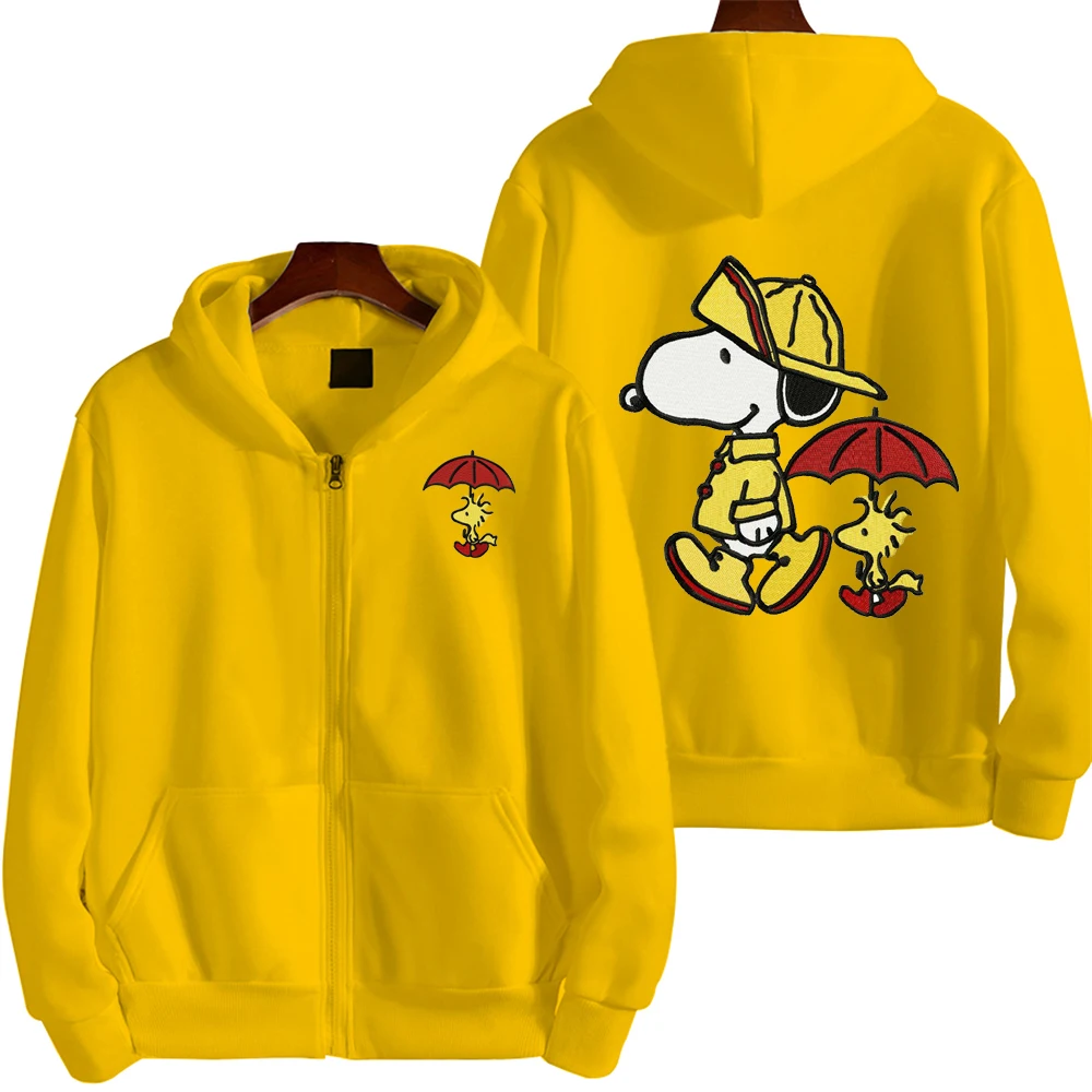 Snoopy In The Rain Cartoon Anime Women Zip Up Hoodie Spring Autumn 2024 New Fashion Men Sweatshirt Couple Oversized Coats