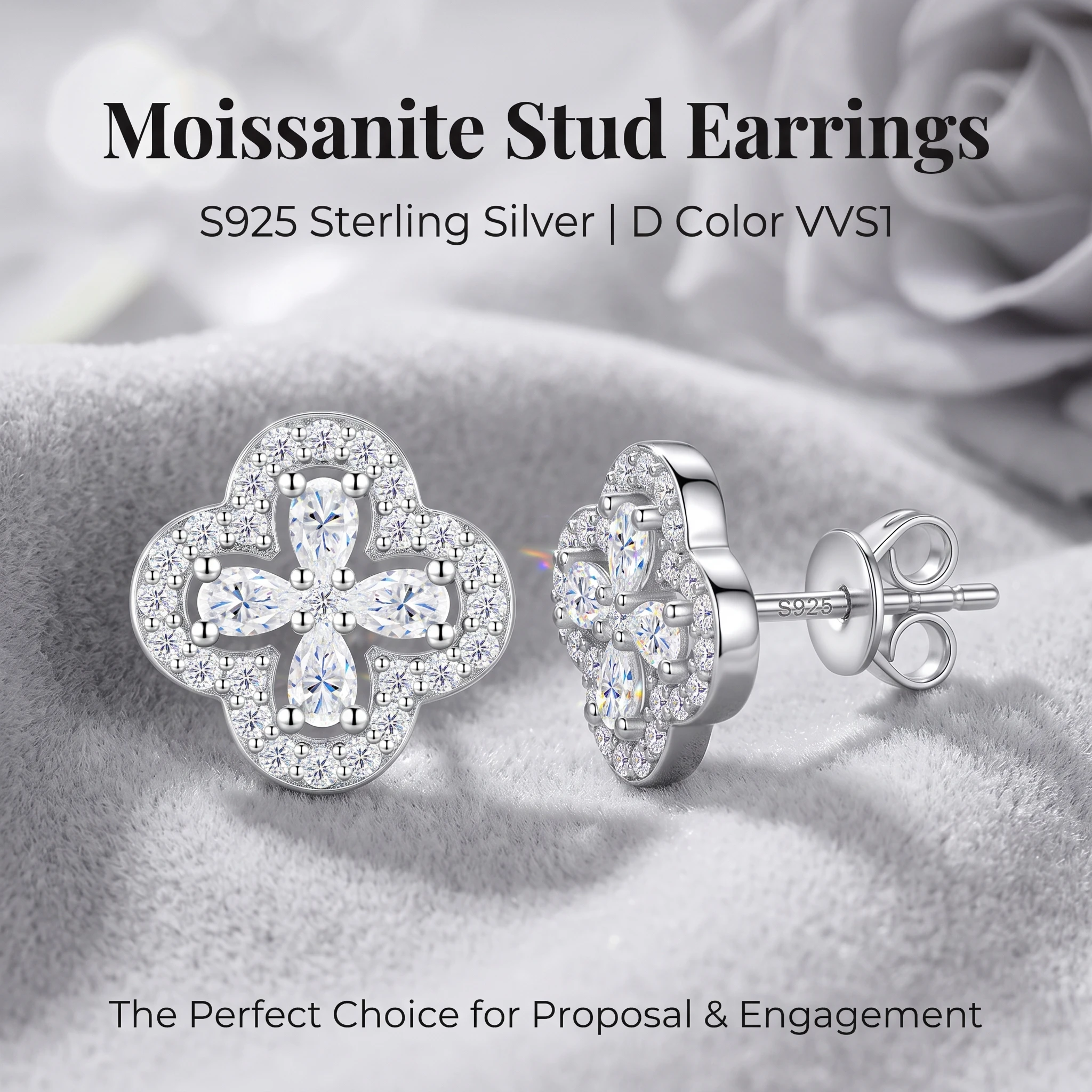 GRA Certified D Color Marquise Moissanite Four Leaf Clover Stud Earrings Real S925 Sterling Silver Lucky Clover Earring For Wome