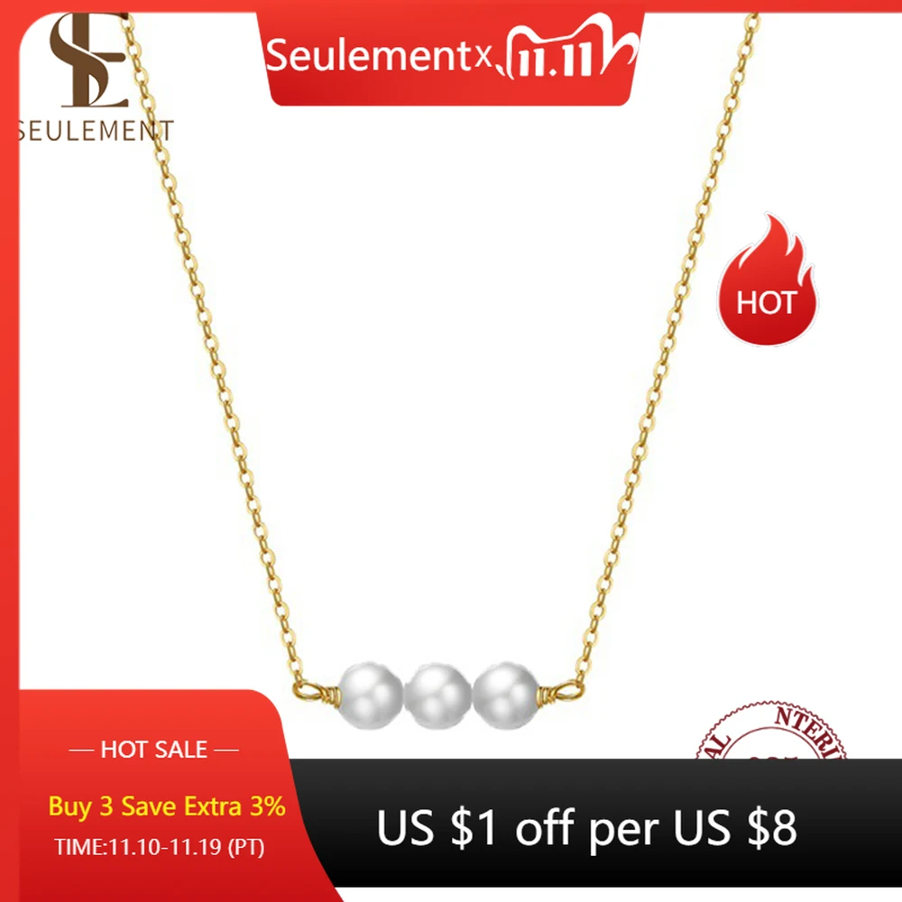 

Seulement 925 Sterling Silver Pearl Necklace with 3 Pieces 6mm Real Natural Baroque Pearl for Women Jewelry Gift Accessories