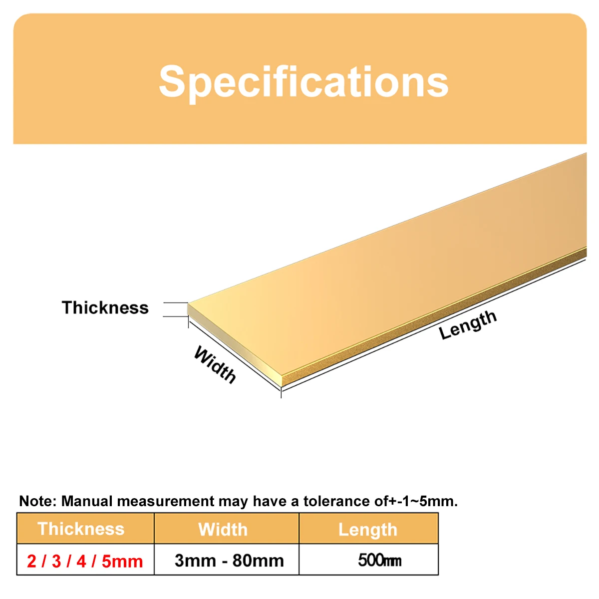 1Pcs Length 500mm Brass Flat Bar Metal Plate Strip Thickness 2mm 3mm 4mm 5mm Width 3mm - 80mm Solid Metal Plate Material