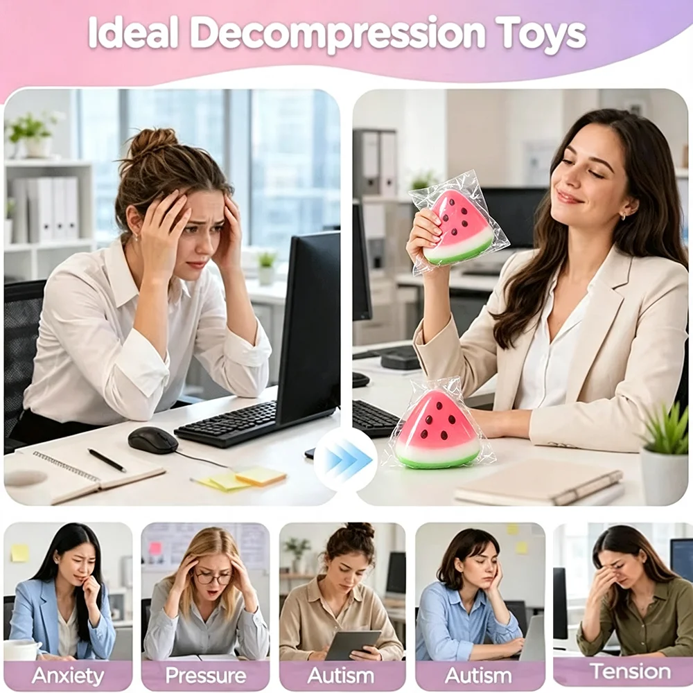 Niedliches Wassermelonen-Squishy-Spielzeug, langsam aufsteigendes Frucht-Quetschspielzeug, Fidget-Spielzeug zur Stresslinderung, Anti-Angst-Soft-Dekompressionsspielzeug als Geschenk. – Detail 7