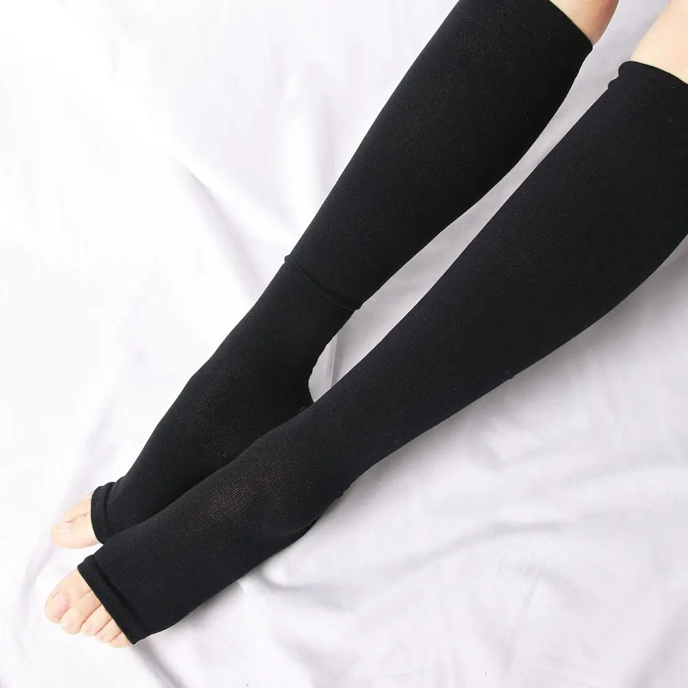 Chaussettes de compression à tube long pour femme, genou haut, corps saillant, fibres chimiques, chaussettes variqueuses