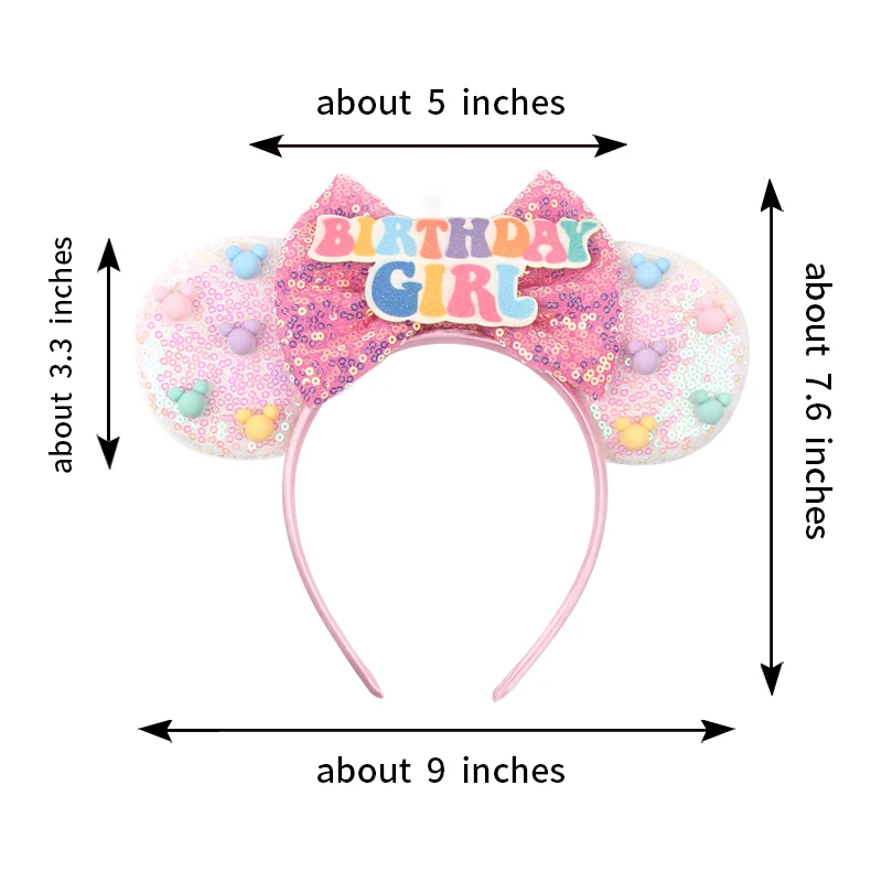 New Girls Happy Birthday Mouse Ears Headbands for Girls Baby Women Sequins 5