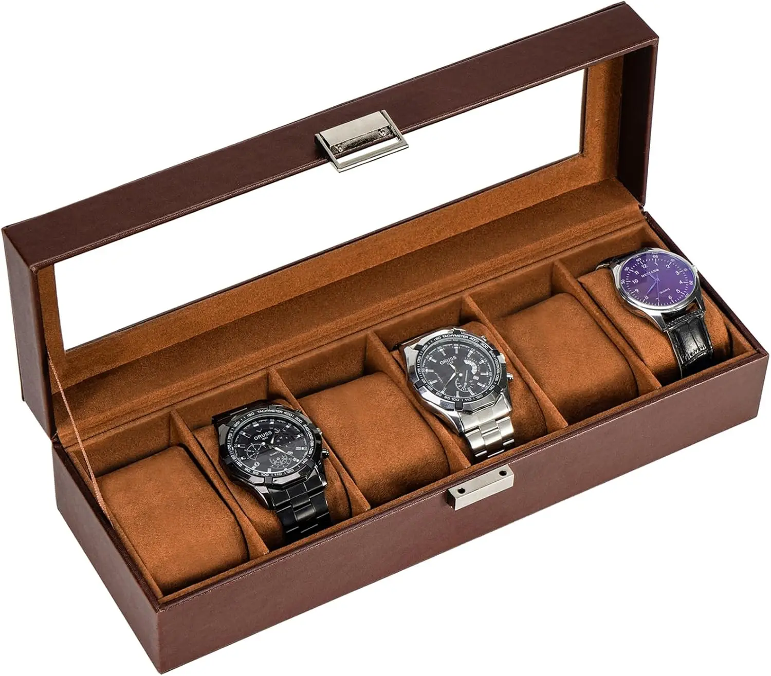 Caja de reloj de 6 ranuras con tapa de vidrio, Espresso - Organizador de almacenamiento de relojes para hombres y mujeres, Idea de regalo para cumpleaños, aniversario, Cristo
