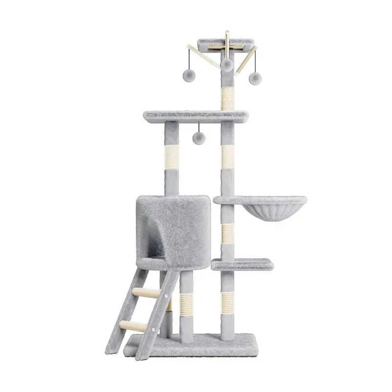 Pet Cat Tree House Condo Perch Entertainment Playground Stable Furniture for Kitten Multi-Level Tower for Large Cat Cozy Hommock