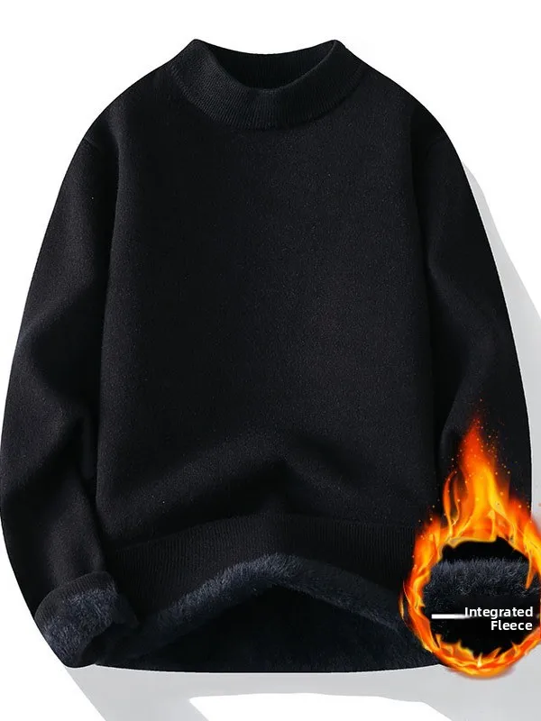 

Men's Winter Thiened f-High Collar Knitted Sweater Casual Versatile One-Piece Fce Comfortable Soft Nylon Long Sve