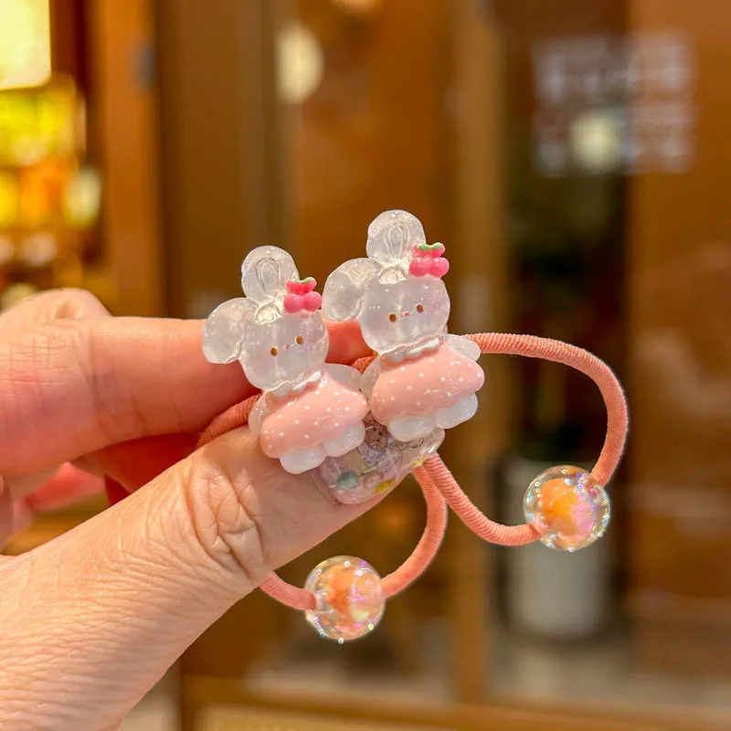 2PCS Transparent Cherry Bunny Elastic Hair Bands for Girls Children's Hair Accessories Baby Headwear Hair Ties image 4