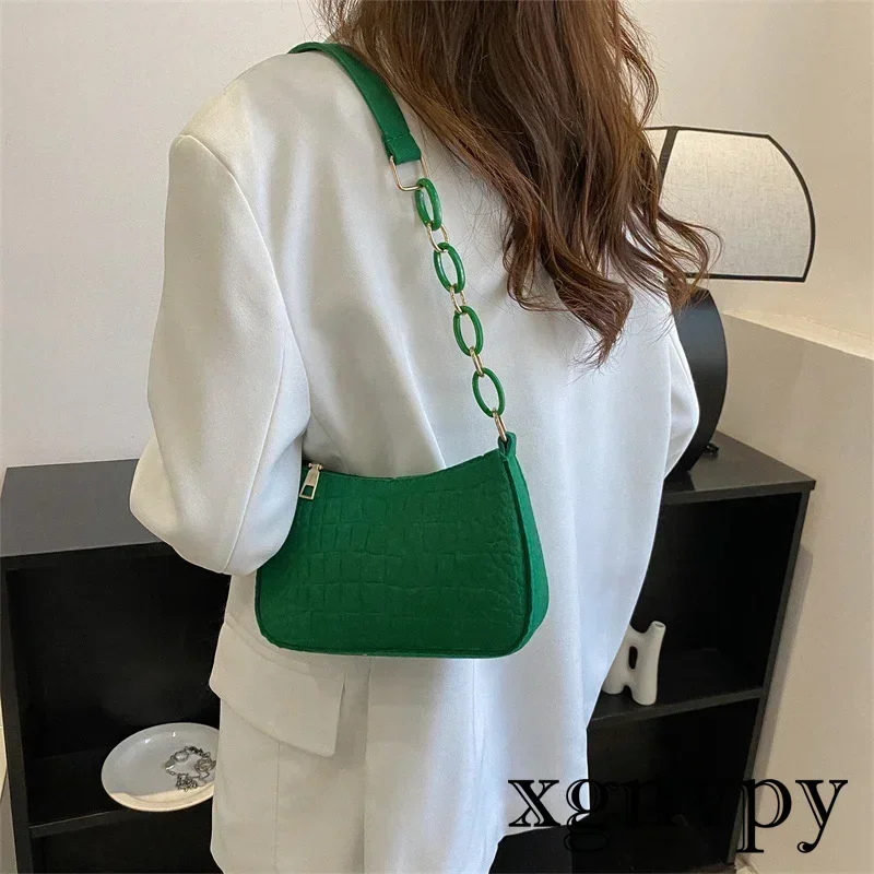 Xgnvpy-Bolso de hombro de fieltro para mujer, bolsa subaxilar de textura avanzada, diseño de axila, monederos de media luna