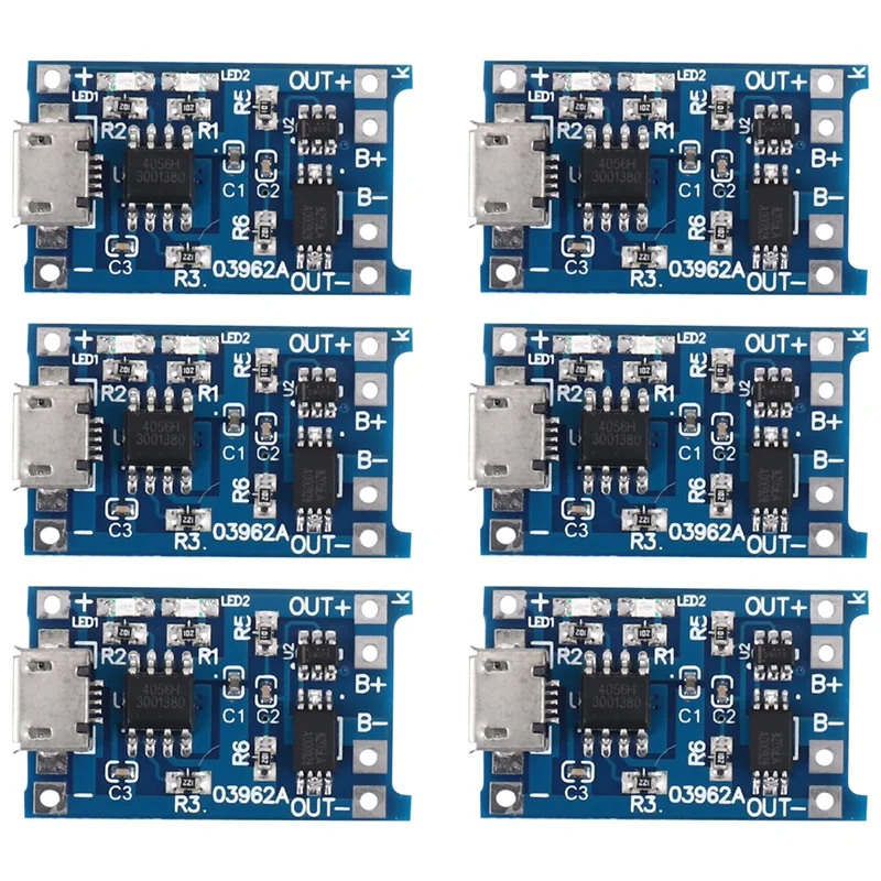 6PCS For TP4056 Charging Module With Battery Protection 18650 BMS 5V Micro-USB 1A Charge Board For 18650