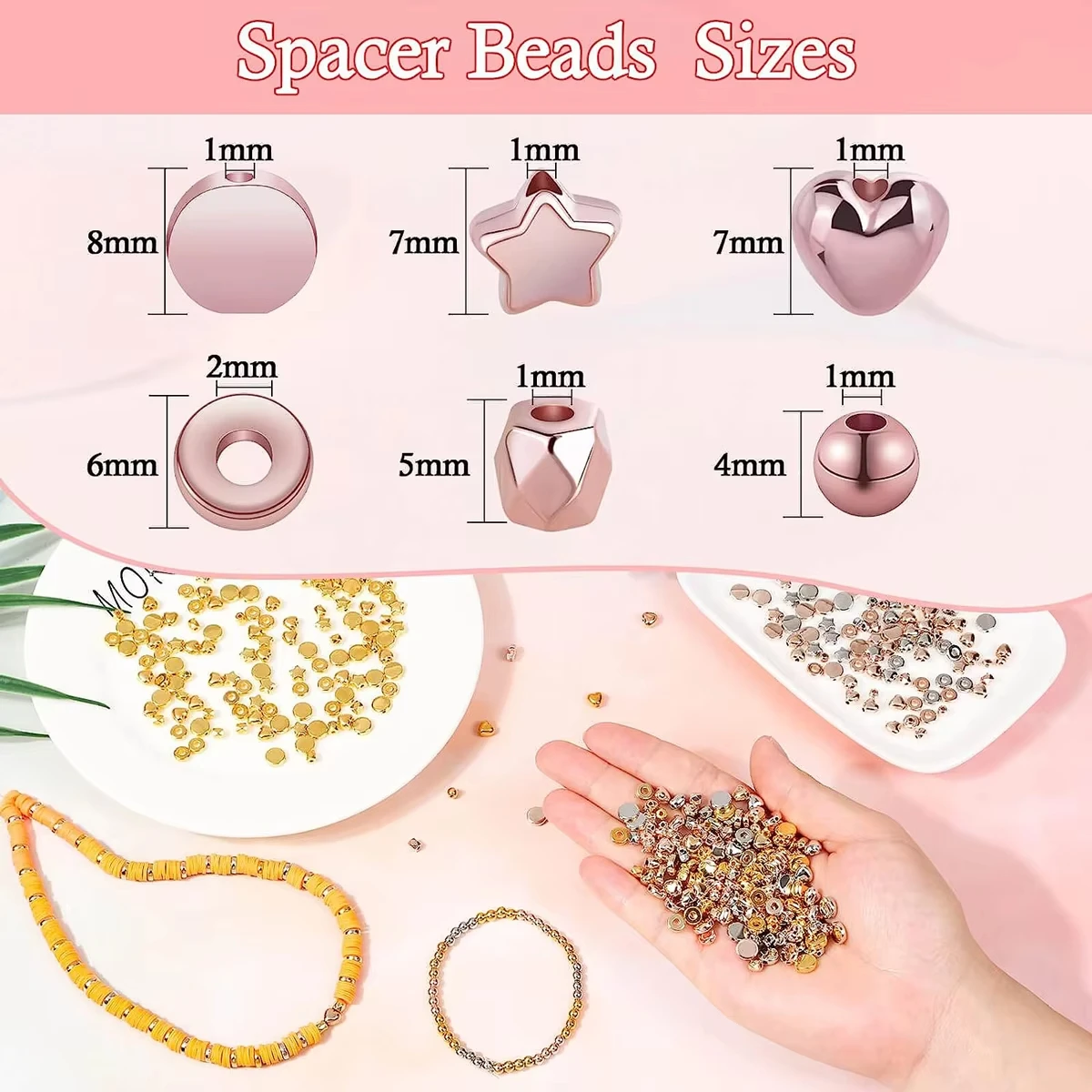 1920pcs Golden Spacer Beads Set, Assorted Round Star Gold Beads for Bracelet Jewelry Making