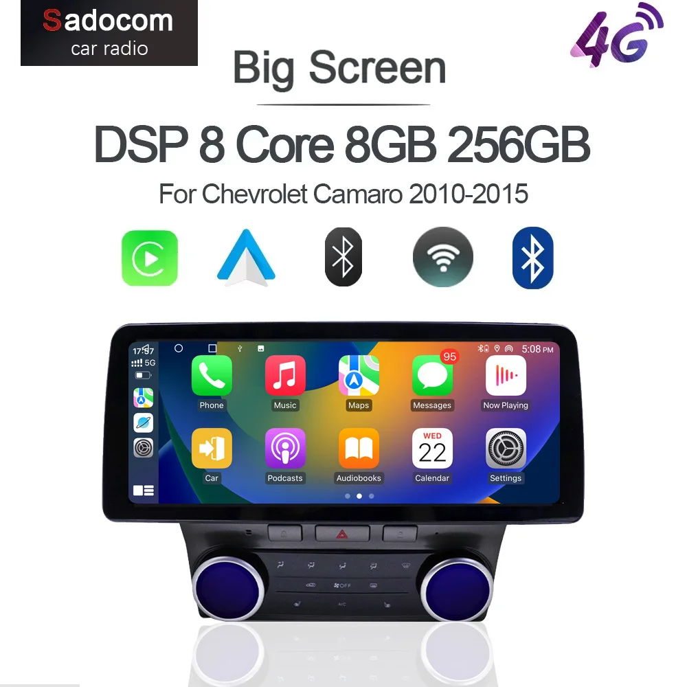 

1280*720 IPS 12,3 "360 Carplay 8G + 256G Android 14 автомобильный плеер мультимедийный GPS стерео авторадио для Chevrolet Camaro 2010-2015