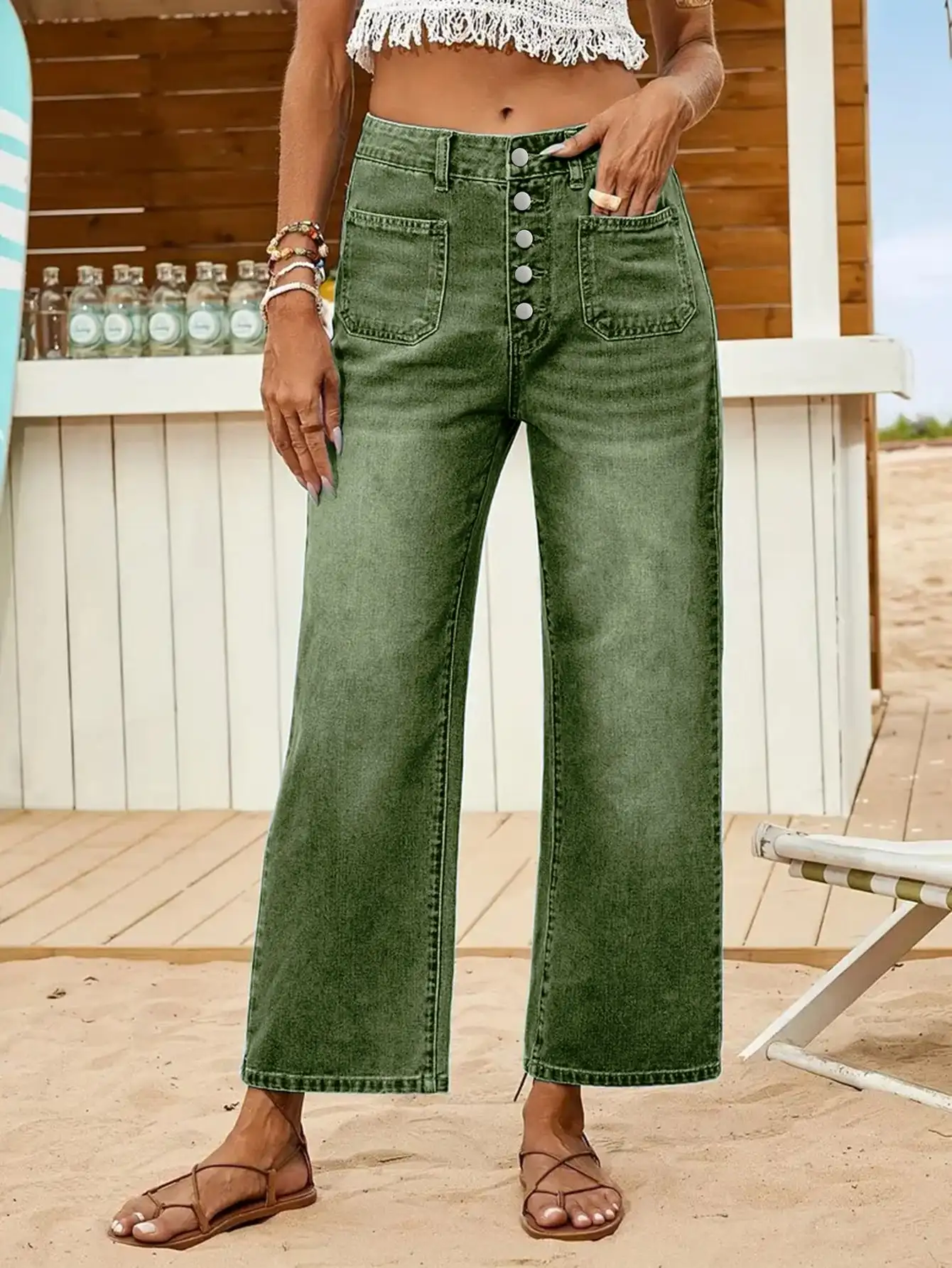 

Женские свободные джинсовые брюки с высокой талией, широкими штанинами и застежкой на пуговицах, длиной до щиколотки, повседневные, весенние